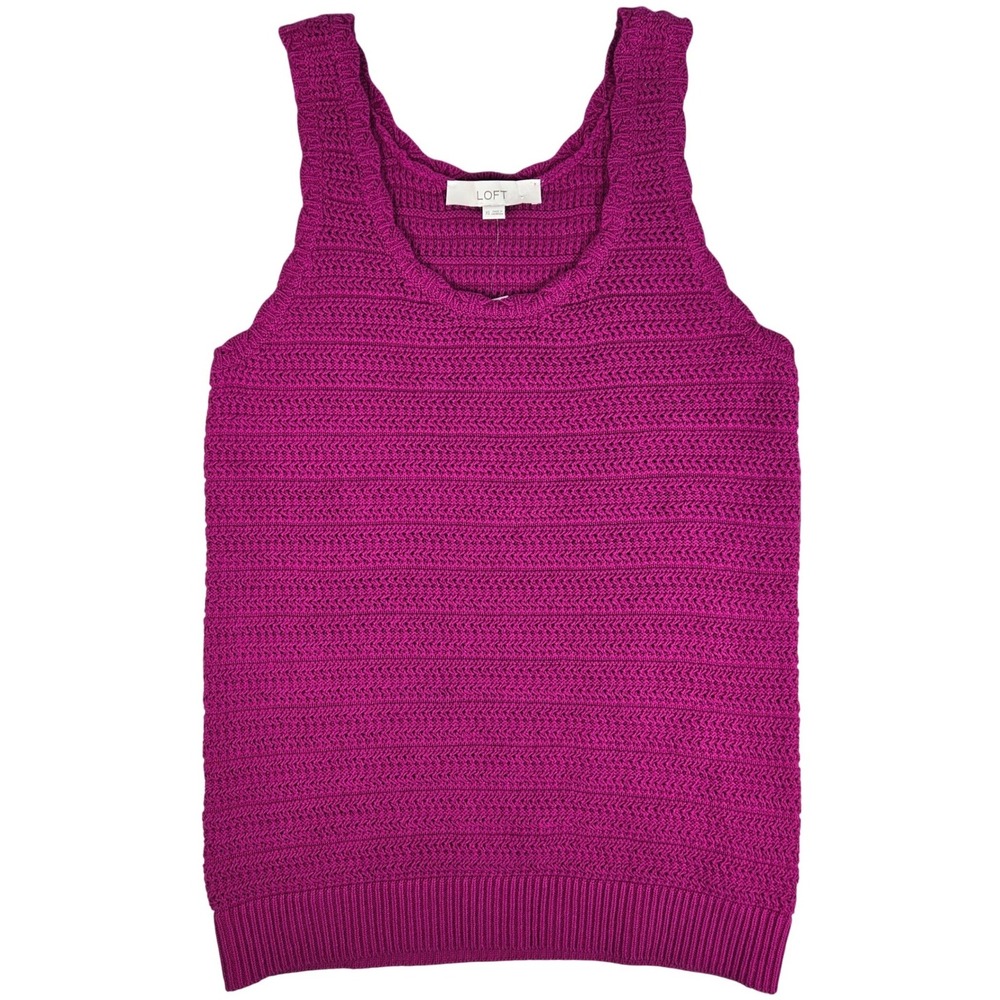 LOFT Magenta Pink Crochet Knit Cotton Sweater Tank Top Shell XS New With Tags